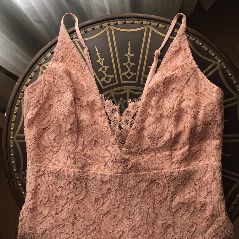 Bardot pink lace dress